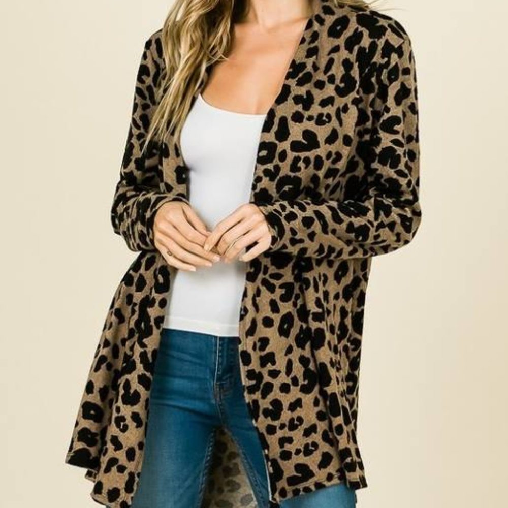 LONG SLEEVES LEOPARD KNIT OPEN CARDIGAN NWOT